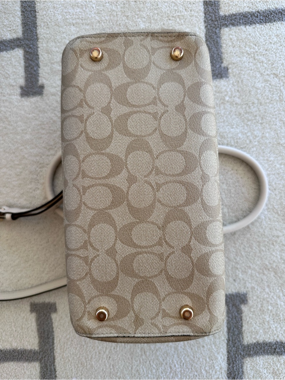 Coach Beige Signature Satchel with Chalk Trim - Picture 8 of 11